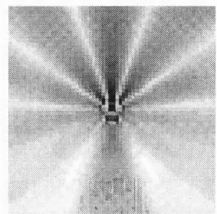 FigureThe wave is incident from below. The size of the object is less than but about the size of the 2.2: Example of a density plot of the total scattered field computed by Mie theory