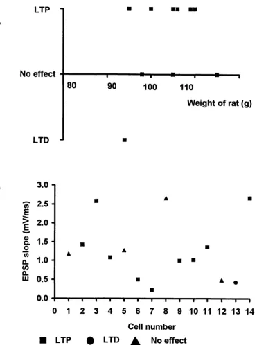 Figure 3.5ii: The outcome of TBS is not determined by either the weight ofthe rat nor the initial EPSP slope in control.