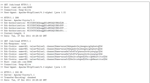 Figure 4 The sequence diagram for reading of XDC cookies. Priorto sending the user’s request, the browser looks up missingauthorizations (if any) in the DNS