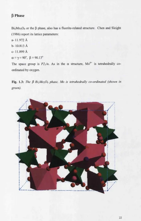 Fig. 1.3: The P Bi2Mo209 phase, Mo is tetrahedrally co-ordinated (shown in 