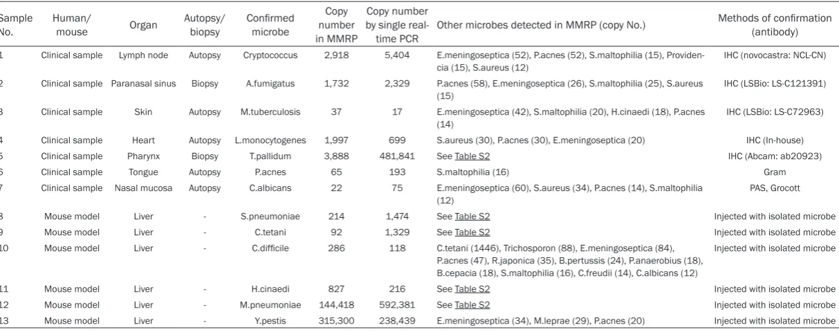 Table 2. Detection of bacteria and fungi in FFPE samples