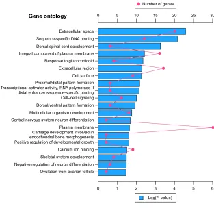 Figure 2 Volcano plot for differentially expressed genes.Notes: Red: non-differentially expressed genes; green: differentially expressed genes.Abbreviation: FDR, false discovery rate.