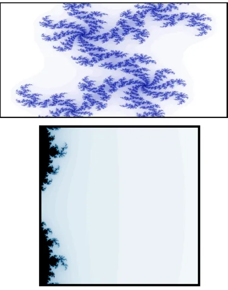 Figure 6.  The Julia and Mandelbrot sets drawings with coloring and interesting different zooming locations and different values of 