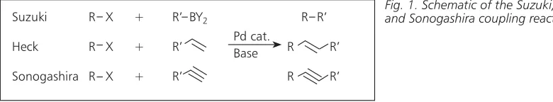 Fig. 1. Schematic of the Suzuki, Heck and Sonogashira coupling reactions 