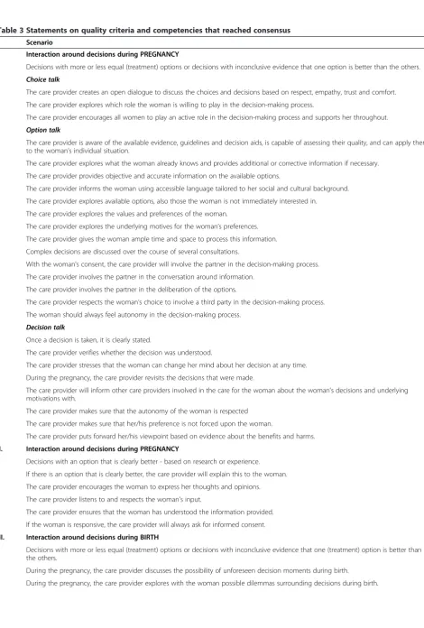Table 3 Statements on quality criteria and competencies that reached consensus