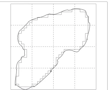 Figure 4 A 2D illustration of an irregular query region. Thin lines represent inclusive tree nodes visited atthe 5th level in the Quadtree (the level 0 node in the tree covers the whole region).