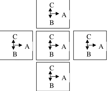 Figure 1. A relative position of uniform cells on the spherical surface. The arrows point the authorized direction of the signal transfer