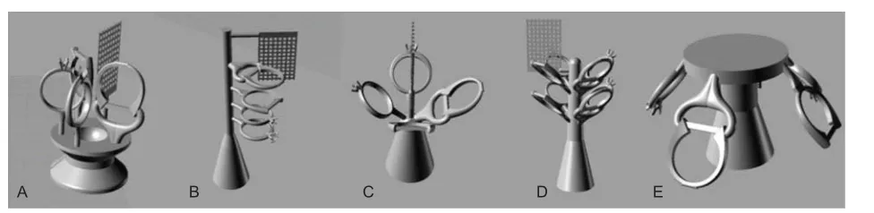 Fig. 1. Simulated tree designs for tilt and centrifugal casting