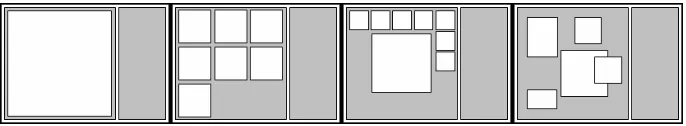 Fig. 1. Layout designs from left to right: simple (single view), split (evenly divided), radial (large primary view), and freeform (user controlled) 