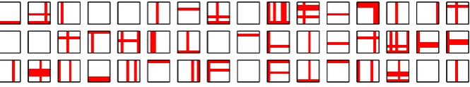 Figure 2: Typical training patterns for the standard bars problem. Horizontal and vertical bars in 8x8pixel images are independently selected to be present with a probability of1 8 