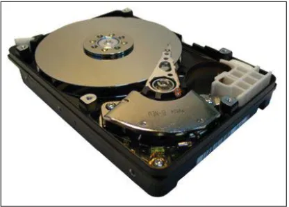 Fig. 1. Hard disk drive with cover removed, showing the pgm-containing disk in which information is stored