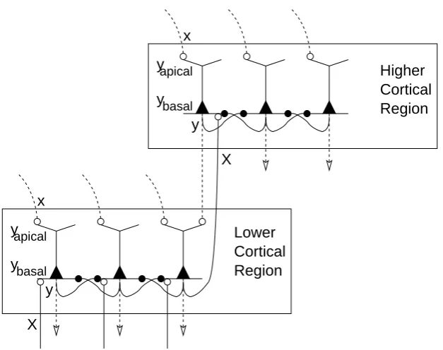 Figure 3: The feedback model in greater detail. A schematic of the proposed model showing twointeracting cortical regions