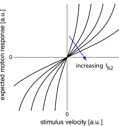 Figure 6: Expected motion response due to saturation of the multiplier circuit.The ﬁgurequalitatively shows the expected speed tuning curves according to (13)