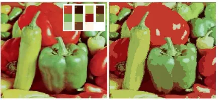 Figure 3: Category learning results as color quantization: an in-put signal can be recoded using a vocabulary of 11 colors with-out an important loss of information