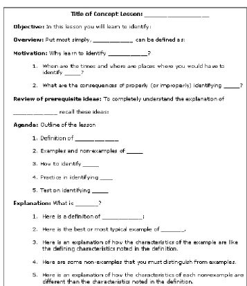 Figure 2: Partial Template of Concept Lesson 