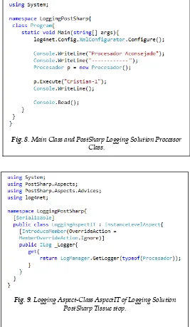 Fig. 8. Main Class and PostSharp Logging Solution Processor Class. 