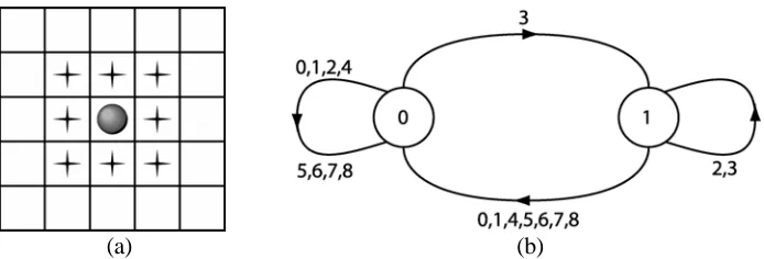 Fig. 1.2. Two simple immobile patterns in the Game of Life. (a) Formation of a stable pattern (beehive)