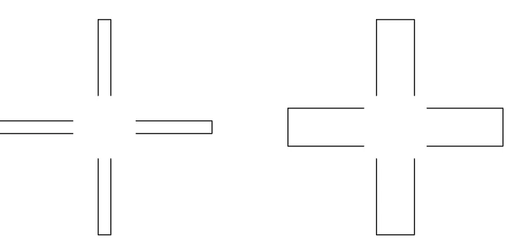 Figure 1. cross (left) has the form of a circle whereas the subjective surface in the center of the thick cross has the form of a square.Sambin-Kanizsa cross examples