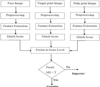 Fig. 1 : Stream Diagram of Multimodal Biometric System for Recognition  