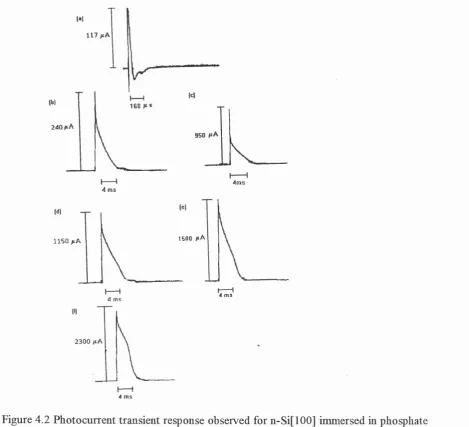 Figure 4.2 Photocurrent transient response observed for n-Si[100] immersed in phosphate 
