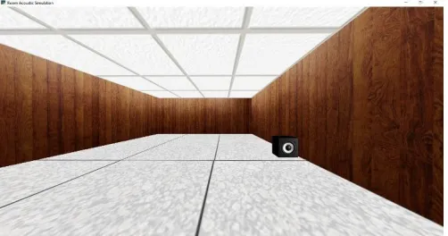 Fig.  5. OpenGL visualization of 3-D room environment and audio-source (speaker). 