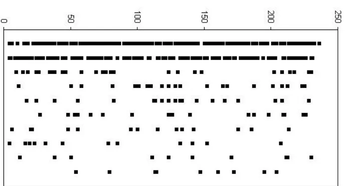 Fig. 8. The domains of the ten most common species (most dominant in the top line) of models at the end of run 4 