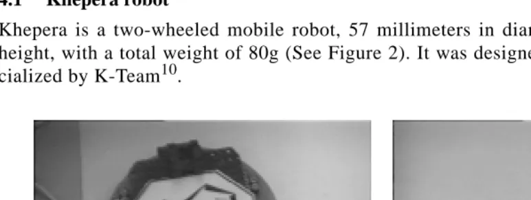 Figure 2: The Khepera mobile robot (from the top and from the left)