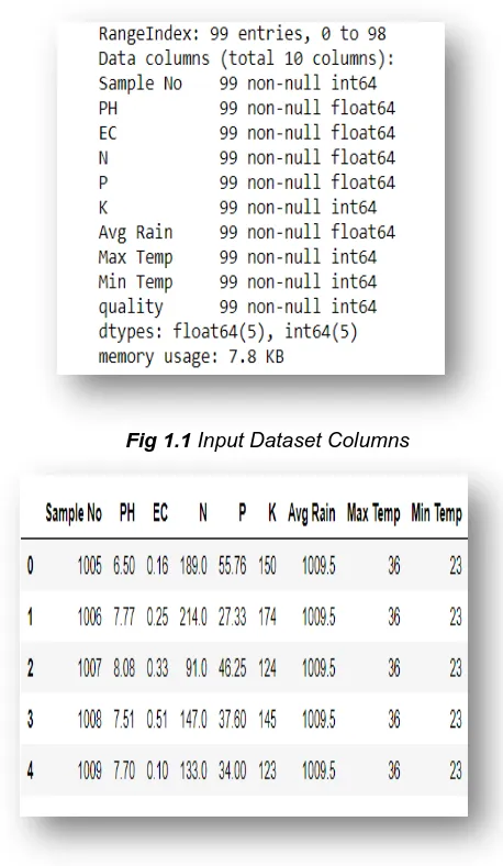 Fig 1.1 Input Dataset Columns 
