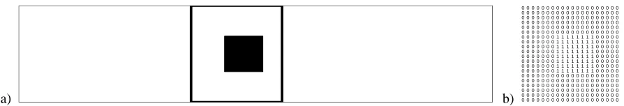 Figure 2: The OCM: (a) the tracking display (the target is represented by the solid black square, while the visual ﬁeld isindicated by the black frame); (b) OCM’s visual input for the corresponding display.