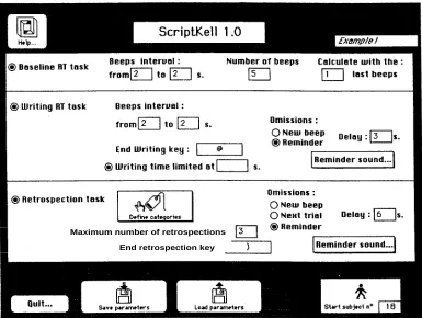 Figure 1. Main window of SCRIPTKELL that allows the experimenter to specify the global configurationof an experiment.