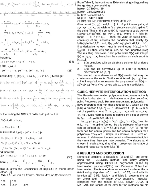Table 3. gives the Coefficients of Implicit RK fourth order method. [9] TABLE 3. IMPLICIT 