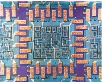 Fig. 1 150-2OOy Electric Eng., A completed beam-lead monolithic integrated circuit. Each polished silicon wafer thick can hold of the order of 600 integrated circuits