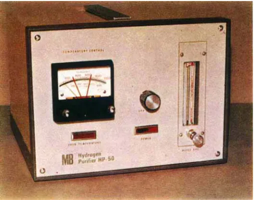 Fig. 8 lion to power consumption is 50 elertrirul Bishop hydrogen Operating directlyfrom This Mutthey puri$ca- unit has an output of cubic feet per hour