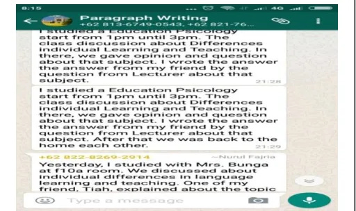 Figure 1:  Example of WhatsApp used in paragraph writing. 
