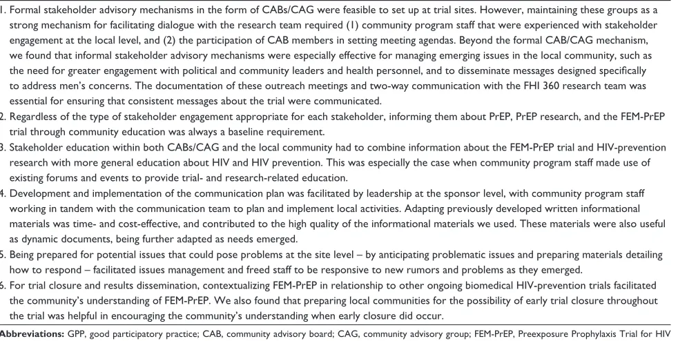 Table 3 Practical considerations for implementation of the GPP guidelines