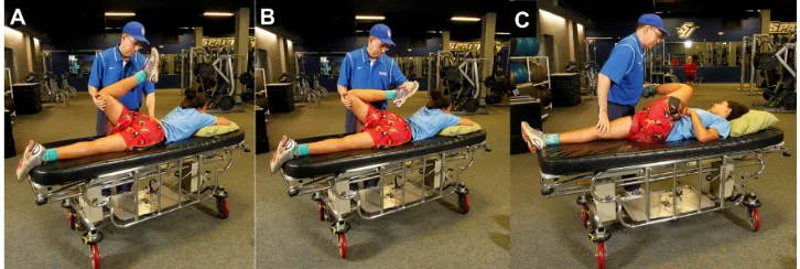 Figure 8 Quadriceps femoris and hip flexor stretching (including rectus femoris). Start position (A) and end position (B)