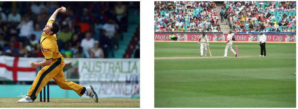 Figure 3 A) Close-up of the delivery of a fast (or ‘pace’) bowler, who runs in at high speed to try to bowl at maximum speed