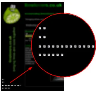 Figure 8: Snap shot of a site that has been compromised multiple times. Many tiny boxes are  visible (one for each of the 23 inserted malicious iframes – magnified in inset)