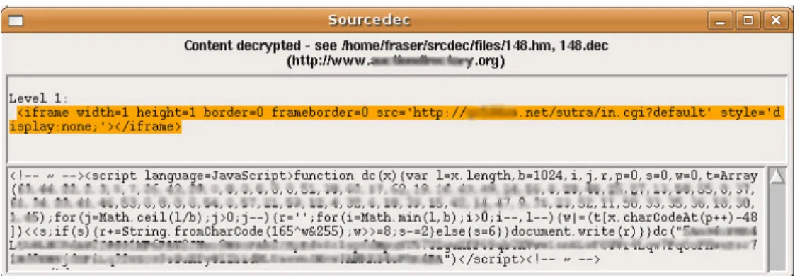 Figure 9: Web page compromised with malicious script that writes a malicious 