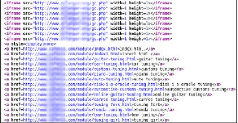 Figure 6: Fragment of source added to a legitimate site in a compromise attack. 