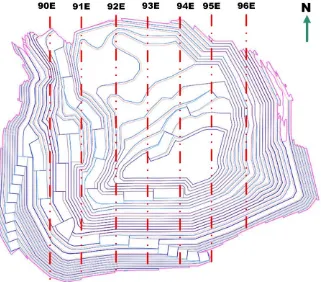 Figure 1.  Slope failure recorded in the middle stack of the pit  