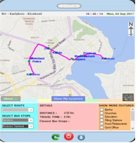 Figure .7. Mobile GIS App showing  the nearest Bus Stops from the App user 