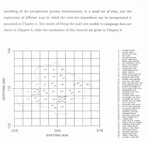Figure 1.2: T he map of the Brue catchment area with the locations and nam es of the