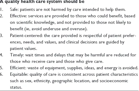 Table 1 Six dimensions of a quality health care system