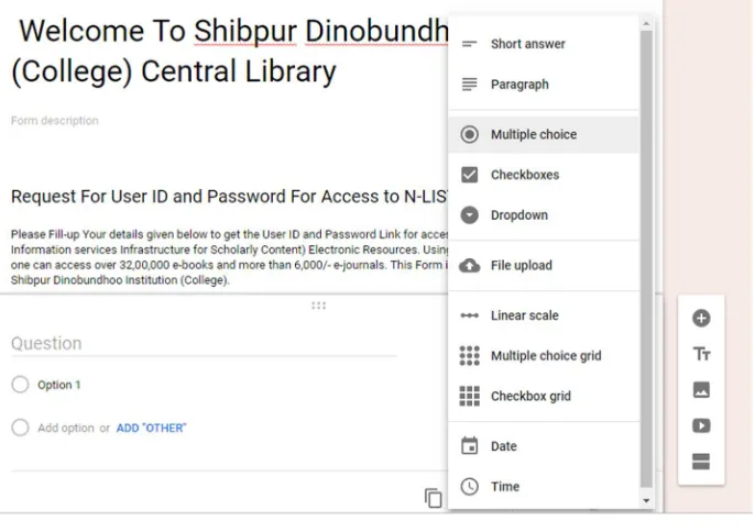 Figure 3: Menu and Sub-menu of Google Form 