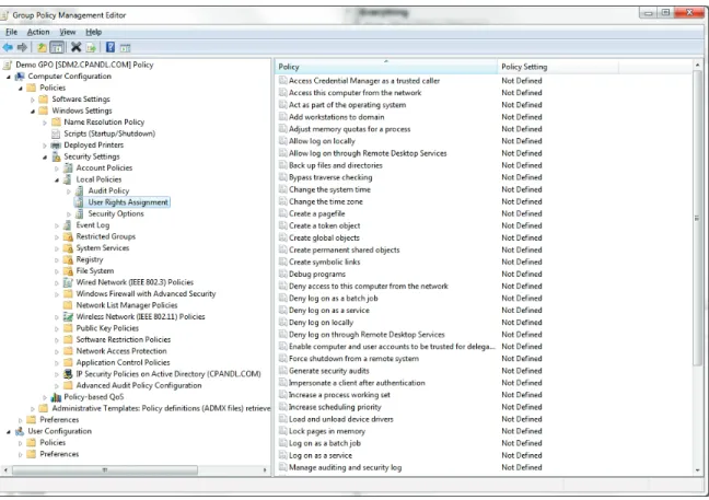 Figure 1: Viewing User Rights within Windows from Group Policy 