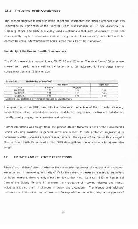 Table 3.8 Reliability of the GHQ