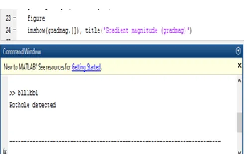 Fig 8:  Pothole identification message on MATLAB screen  