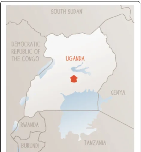Figure 1 Location of Kiwoko Hospital, Uganda. Kiwoko Hospitalin Nakaseke district shown with hut symbol (used with permissionof the ISIS foundation).