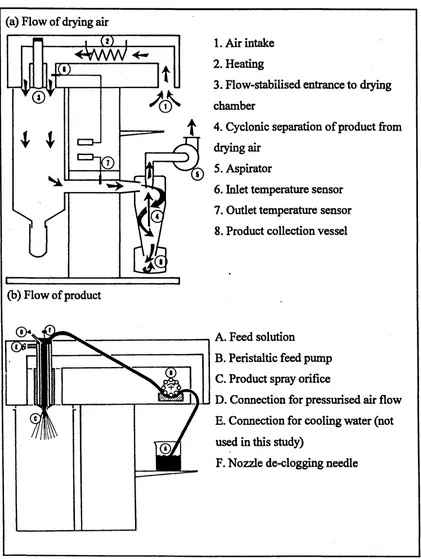 Figure 2,2 The Mini Biichi 190 sprc^ dryer*s operating principle, and flow of 